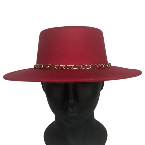 Riah Fashion Red Boater Hat - Picture 3 of 10